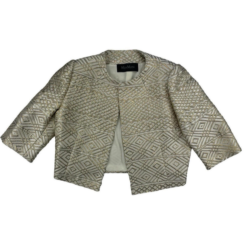 Max Mara Metallic Brocade Cropped Jacket Gold Beige